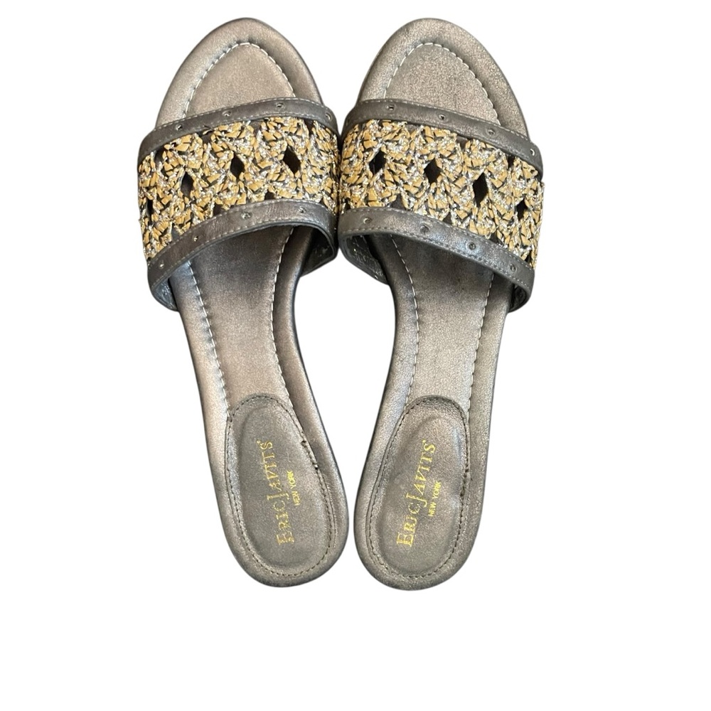 Eric Javits Metallic Gold and Black Sandals 8.5N